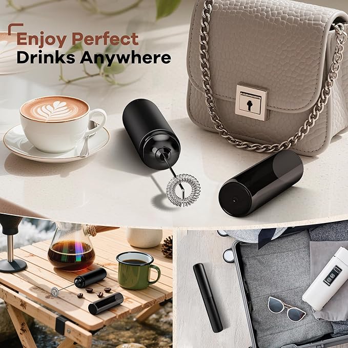 Rechargeable Milk Frother, Handheld Coffee Frother Wand Drink Mixer with Cover, Electric Whisk Coffee Mixer for Matcha Lattes Cappuccino Hot Chocolate