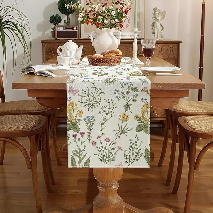 ONFAON Spring Decorations for Home,Spring Table Runner 13x72 Inch Wildflowers Floral,Seasonal Summer Home Kitchen Dining Room Table Decorations