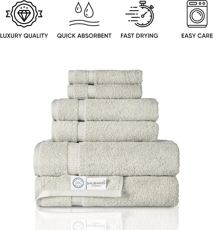 SALBAKOS 100% Turkish Cotton Towel Set of 6 Piece Stone | Premium Quality Hotel & Spa Collection 2 Washcloth, 2 Hand, 2 Bath Towel Sets for Bathroom | Made in Turkey (Stone, 6 Piece Towel Set)