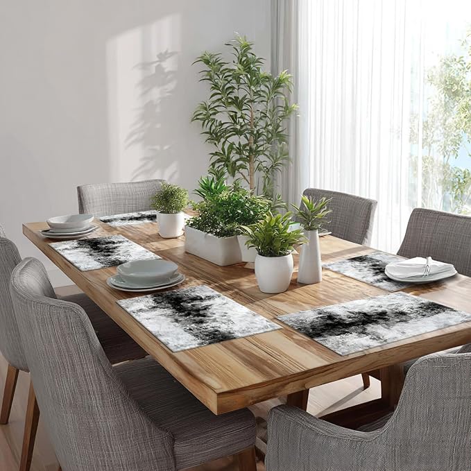 Batmerry Grey Grunge Cement Placemats, Gray Shabby Grunge Retro Wall Abstract Washable Linen Table Mats for Kitchen Table Double Insulation Decor Dining Set Indoor Outdoor 12X18 in Set of 6