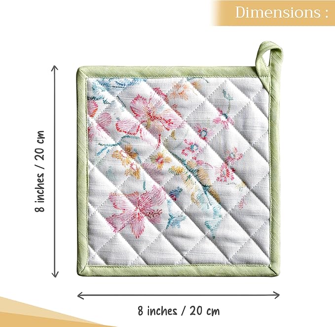 Maison d' Hermine Pot Holders 100% Cotton Heat Resistant Potholders 8" x 8" Hot Pads with Loop BBQ Cooking Baking Gifts for Mothers Day Handling Hot Pans Spring/Summer(Pack of 2, Paradise Island)
