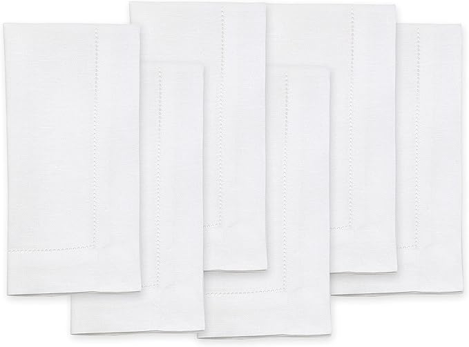 Solino Home White Linen Napkins Set of 6-100% Pure Linen Hemstitch Dinner Napkins 20 x 20 Inch for Mothers Day, Spring, Summer, Memorial Day - Classic Hemstitch