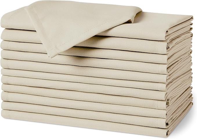 Amazon Basics Reusable Stain and Wrinkle Resistant Cloth Napkins, 17 x 17 inches, Beige, 12-Pack