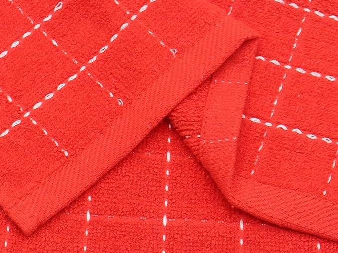 Natural Cotton Dish Cloths Waffle Weave Kitchen Towels,Ultra Absorbent Quick Drying Dish Towels, Soft Comfort Cleaning Cloth Washcloths, Set of 6 (Red, 12 x 12 Inches)