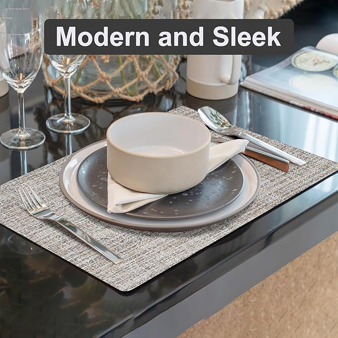 DACHUI Placemats Set of 6, Linen Look Woven Place Mats, Water Resistant, Heat Resistant, Washable, Durable Table Mats (Caramel)