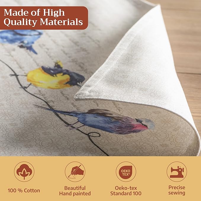 Maison d' Hermine Placemats Set of 4 100% Cotton Washable Cloth Place Mats Reusable Table Mats for Kitchen Dining Party Wedding Gifts for Mothers Day Spring/Summer (Birdies on Wire, 13" x 19")