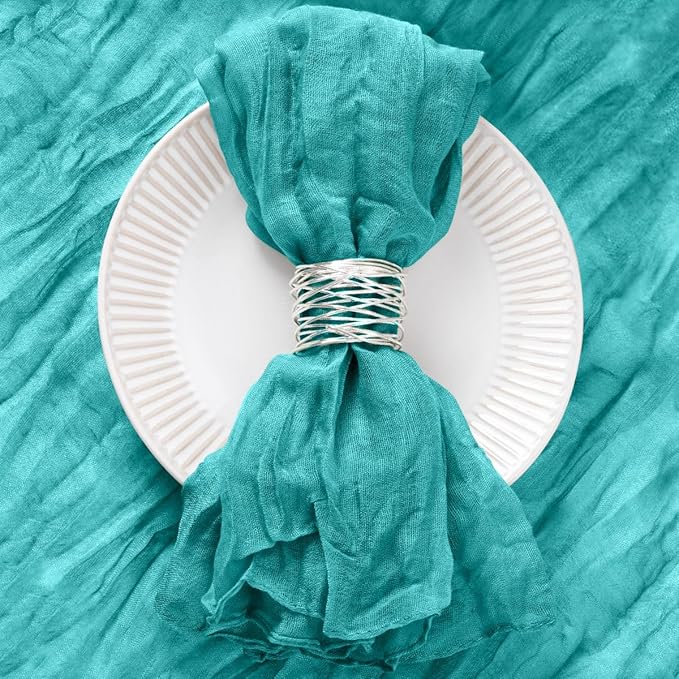 DeZerlor 12 Pack Teal Green Cheesecloth Napkins Spring Cloth Napkins Set of 12 Turquoise Dinner Napkins Bulk 21x21 Inches for Wedding Bridal Shower Baby Shower Parties