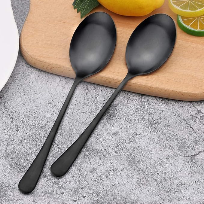 Serving Spoons, Matte Black X-Large Spoons, 6 Pieces 9.8 Inches Serving Tablespoons, AOOSY Stainless Steel Solid Buffet Banquet Flatware Kitchen Basics Serving Spoon Big Ladle Spoon