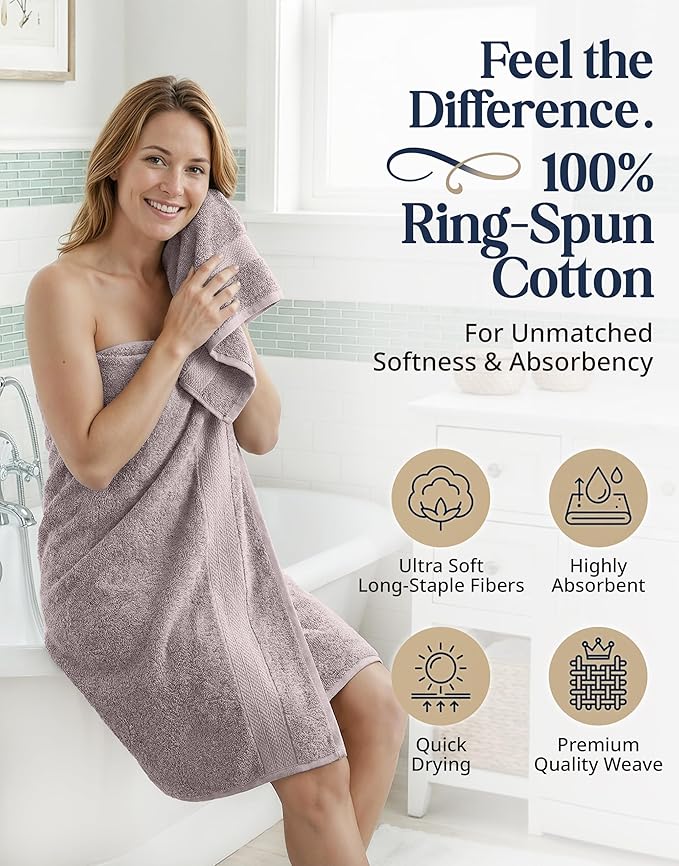 LANE LINEN 100% Ring Spun Cotton Bathroom Towel Set - 16 Piece - Soft, Quick Dry & Highly Absorbent - 4 Bath, 8 Wash cloths, 4 Hand Towels - Ideal for Guests & Perfect for Bathroom decor - Platinum