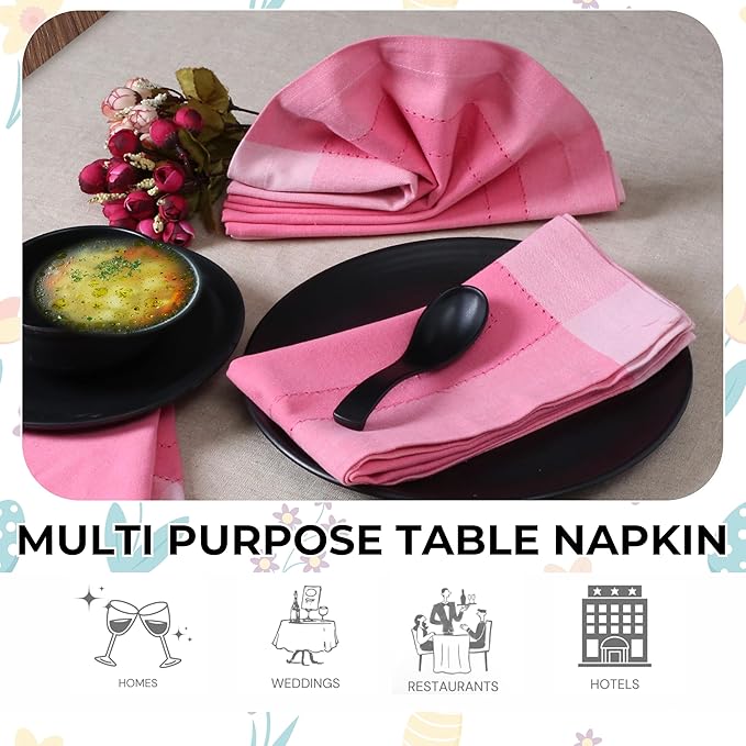 HOMIDATE Cotton Cloth Dinner Napkins Set of 12 – 20x20 Pink Multi Double Hemstitched – Machine Washable Fabric Napkins for Weddings, Parties & Dining Tables