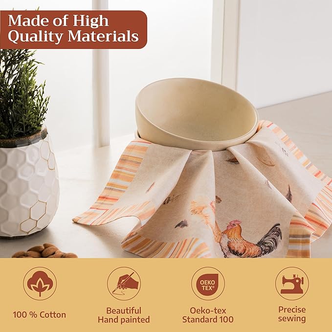 Maison d' Hermine Cloth Napkins Set of 4 100% Cotton Everyday Reusable Square Napkins Cloth Washable Dinner Wedding Restaurant Gifts for Mothers Day Spring/Summer (Barnyard Rooster, 18" x 18")