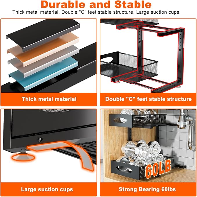 Under Sink Organizer, 2 Packs 2 Tier Under Sink Organizers and Storage, Slide Out Pull Out Cabinet Organizer Shelf, Metal Sliding Drawer for Kitchen Bathroom Pantry Cabinet Closet Organization Rack