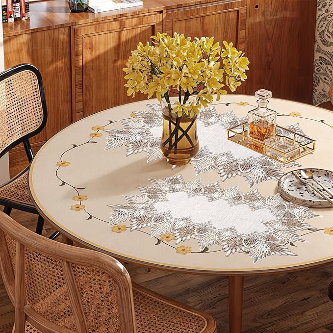 Natural Linen Placemats, 2 Pcs 17.7 × 12 Inch Large Rectangle Doilies for Tables Neutral Earth Tones Beige Table Topper Vintage Rustic Lace Doilies for Home Kitchen Dining Coffee Table Dresser