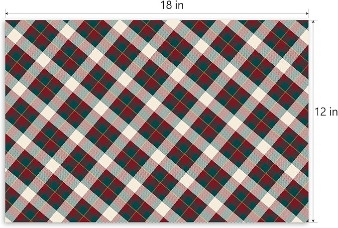 Christmas Plaid Prints Placemats Set of 4, 12 x 18 Inch Red and Green Rectangle Table Mats, Linen Fabric Placemat for Indoor & Outdoor Christmas Kitchen Dining Home Decor -03