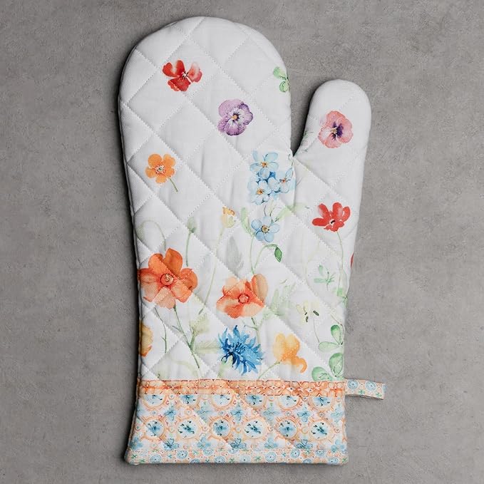Maison d'Hermine Oven Gloves 100% Cotton Oven Mitt 7" x 13" with Loop Heat Resistant BBQ Cooking Gloves Baking Grilling Gifts for Mothers Day Spring/Summer (Pack of 1, Summer Whisper)