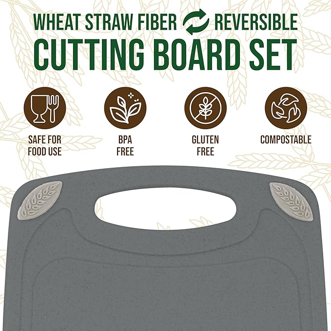 AXIOM CREATIONS 2-Piece Reversible Cutting Board Set Made from Natural Food Grade Wheat Straw Material - Eco-Conscious Alternative to Plastic - Gluten Free & BPA Free Chopping Boards for Kitchen