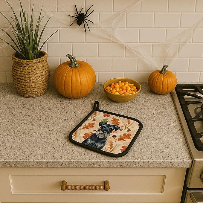 Caroline's Treasures Standard Schnauzer Heirloom Fall Pair of Pot Holders Pair 7.5x7.5 Quilted Insulated Hot Pads Decorative Kitchen Gift Made in USA