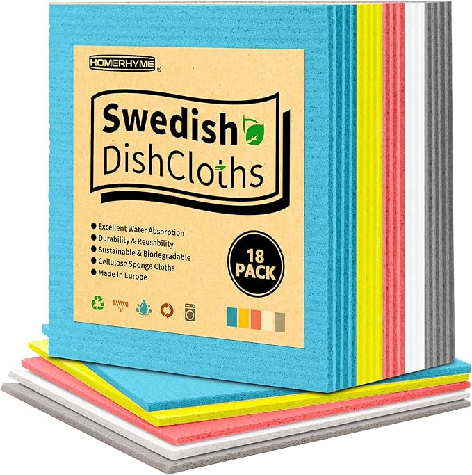 Swedish Dishcloths, 18 Pack Multicolor Kitchen Cloths, Absorbent Dish Towels for Kitchen, Multipurpose Cellulose Sponge Cloths, Reusable Washable Towels for Home & Kitchen