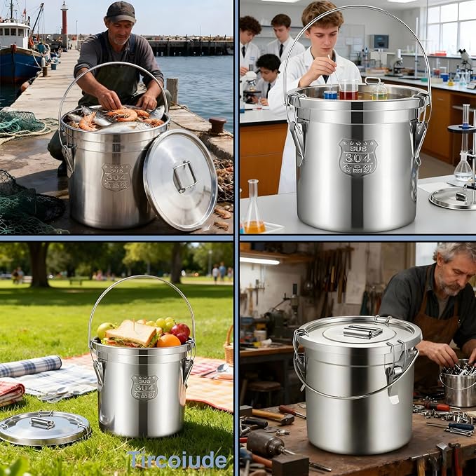 21L/5.5 Gal 304 Stainless Steel Containers with Lids 716 Oz Kitchen Airtight Canisters Stainless Steel Bucket Metal Food Storage Rice Containers Flour Storage Airtight Container
