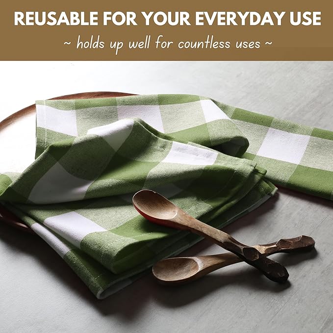 Native Fab Buffalo Check Easter Cloth Napkins - Set of 4 (16x16) 100% Cotton, Gingham Checked - Soft & Absorbent Spring Table Decor - Farmhouse Style, Washable Fabric Dinner Napkins, Mint Green