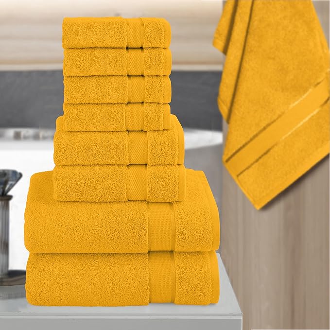 Elegant Comfort Premium Cotton 8-Piece Towel Set, Includes 4 Washcloths, 2 Hand Towels and 2 Bath Towels, 100% Turkish Cotton - Highly Absorbent and Super Soft Towels for Bathroom, Squash
