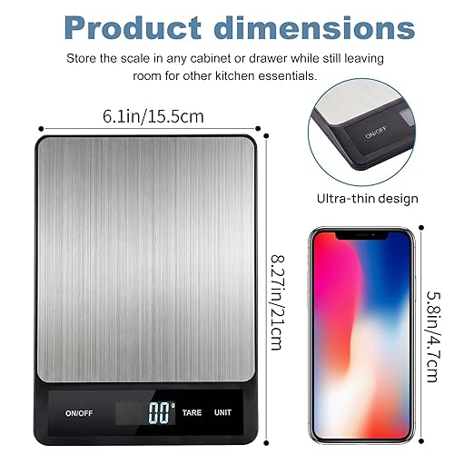 33LB/15KG Digital Kitchen & Food Scale – Waterproof Stainless Steel, USB Rechargeable, 1g Precision, Tare Function for Cooking, Baking, Meal Prep