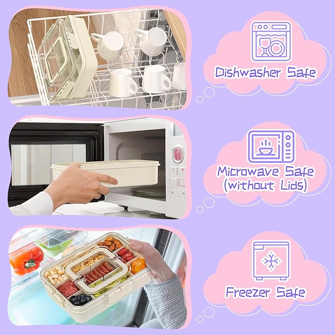 Xyptorix Snack Box Container for Kids - Adjustable 12-Compartment Snack Containers, Reusable Bento Box, Dishwasher Safe, BPA-Free, Perfect for School, Travel, Camping & Picnic, Ivory White