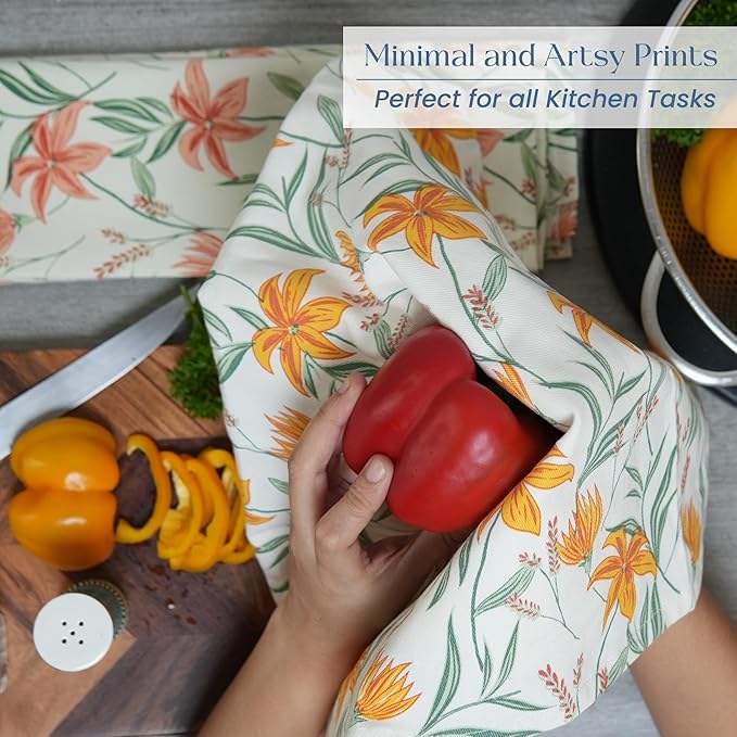 The Fine Living Co. 100% Cotton Kitchen Towels Set of 2, 18 x 28 inches, Ornamental Printed Dish Towel, Hand Towels, Boho Tea Towels, Kitchen Towels- Multifunctional, Stylish, Absorbent, Soft