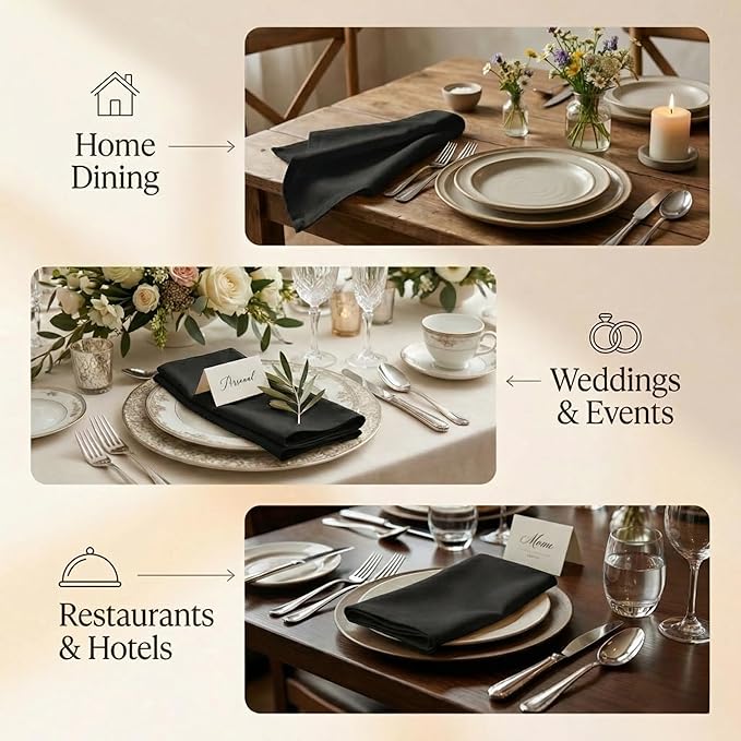 ACCENTHOME Accent Home 100% Cotton Napkins, Delicate Cloth Napkins for Dinners, Parties and Weddings，18 x 18 Inch Set of 12 - Black