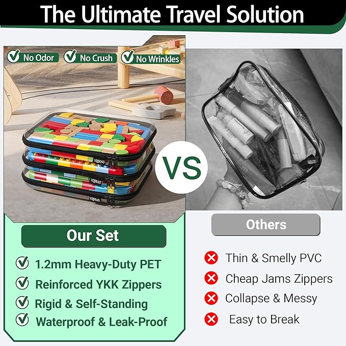 YQBRAO Hard Sided Clear Zipper Case for Storage- Professional-Grade Plastic Clear Zipper Pencil Case,Toy Storage Bins, Toiletry Pouch, Travel Organizer, Cosmetic Bag（Black,2 Pack, L）