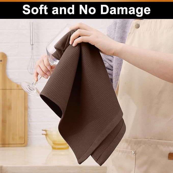 Homaxy 100% Cotton Kitchen Towels and Dishcloths Set - 8 Pack Waffle Weave Soft and Absorbent Dish Towels - 26 X 16 Inch and 12 X 12 Inch - Coffee