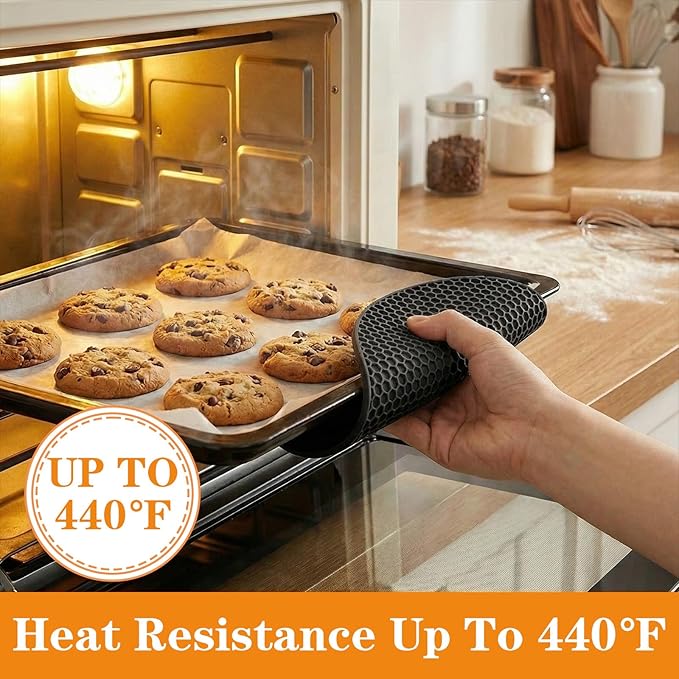 12 Pack Silicone Trivet Mats Hot Pads with Silicone Oven Mitts Non Slip Pot Holders Heat Resistant Trivet Pads Cooking for Kitchen Counter Table Placemats (Black)