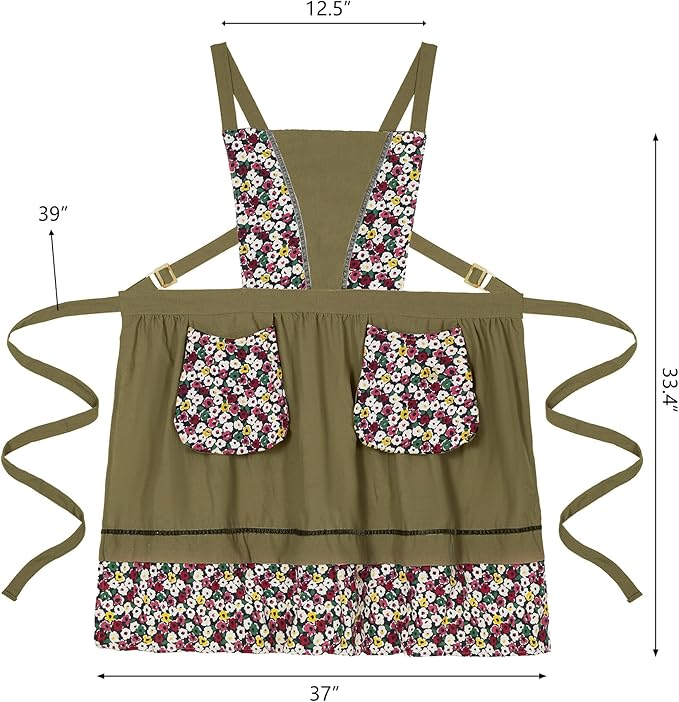 Pinknoke Kitchen Aprons for Women with Pockets Cute Vintage Chef Pinafore Apron for Gardening Cooking Baking Painting
