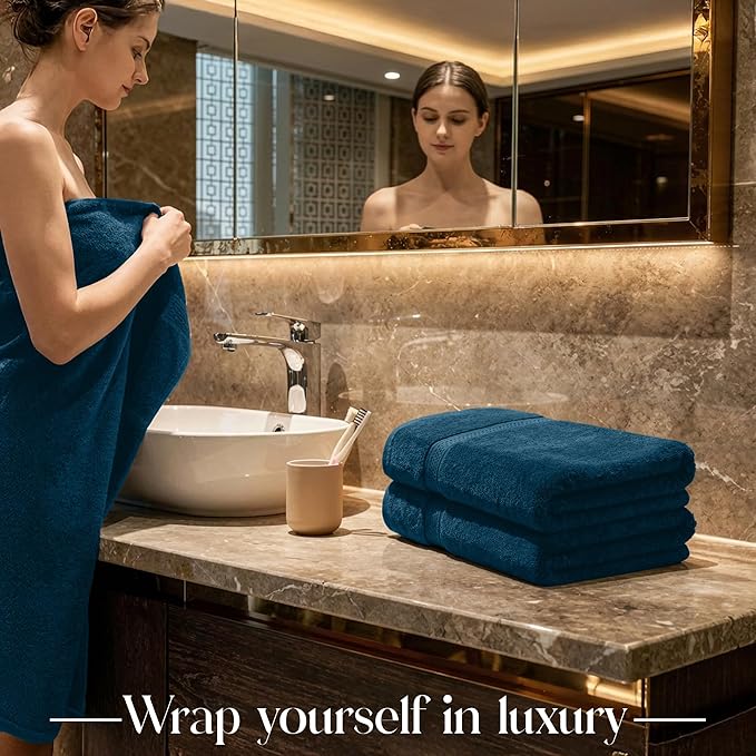 RIVERSIDE Luxury 6 Piece Towel Set, 2 Bath Towels, 2 Hand Towel, 2 Wash Cloths, 100% Cotton, 600 GSM Hotel Quality, Soft, Highly Absorbent Towels for Bathroom, Navy Blue Towel Sets