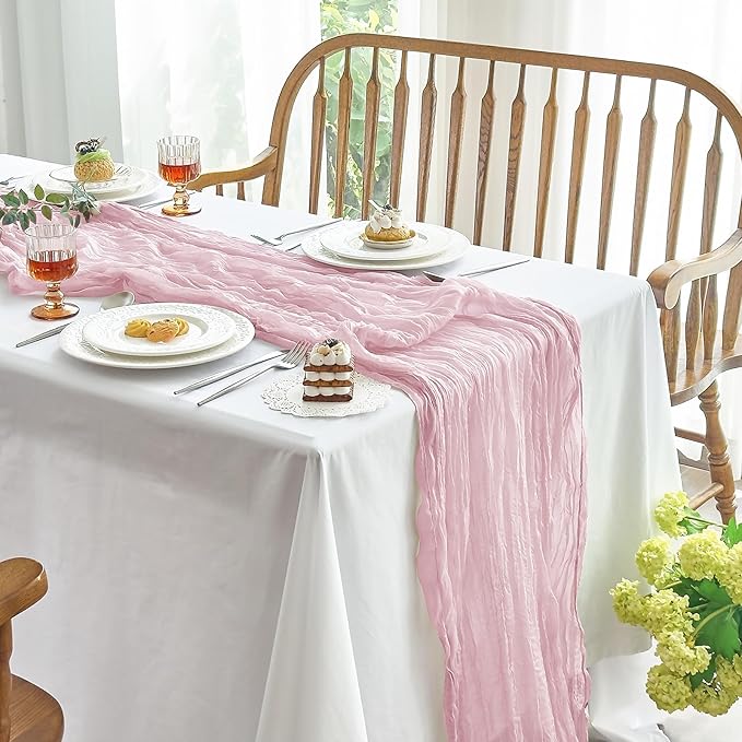 IVAPUPU 10 Pcs Cheesecloth Table Runner - 10ft Pink Spring Boho Gauze Cheese Cloth Table Runners for Baby Shower Decorations Wedding Party Summer Garden Farmhouse Decor
