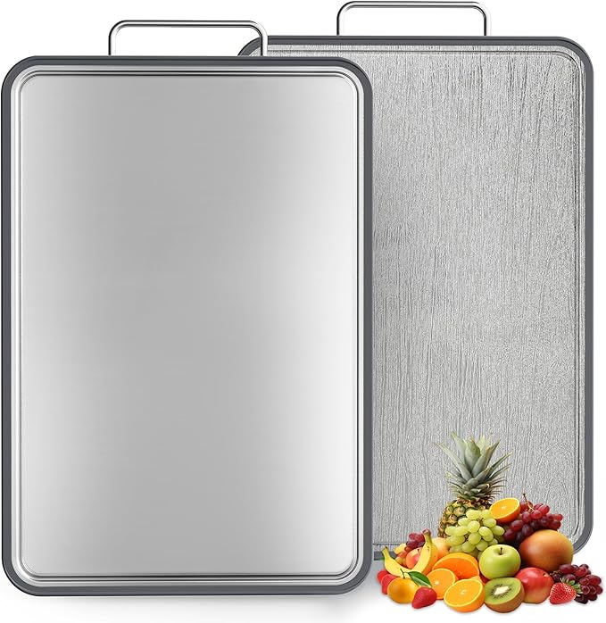 Stainless Steel Cutting Board for Kitchen, 17" x 11" Large Heavy Duty Chopping Board with Juice Grooves, Double Sided Defrosting Tray, Non-Slip Rust Resistant, Dishwasher Safe