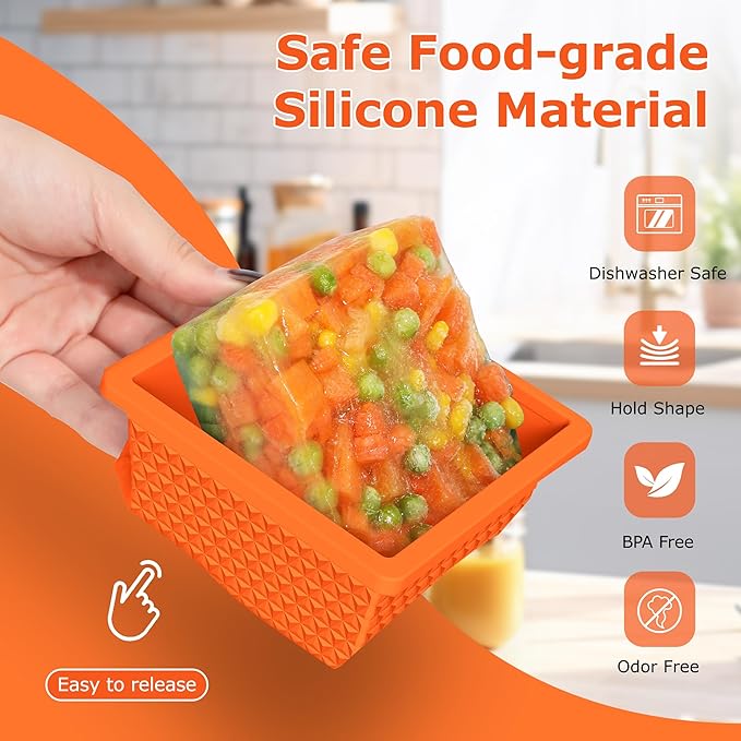 Silicone Freezer Molds for Soup Cube - 2-Cup Freezer Storage Container Tray with Lid,4 Pack Stackable Ice Cube Trays for Portion Control,Food Storage Meal Prep,Oven & Dishwasher Safe