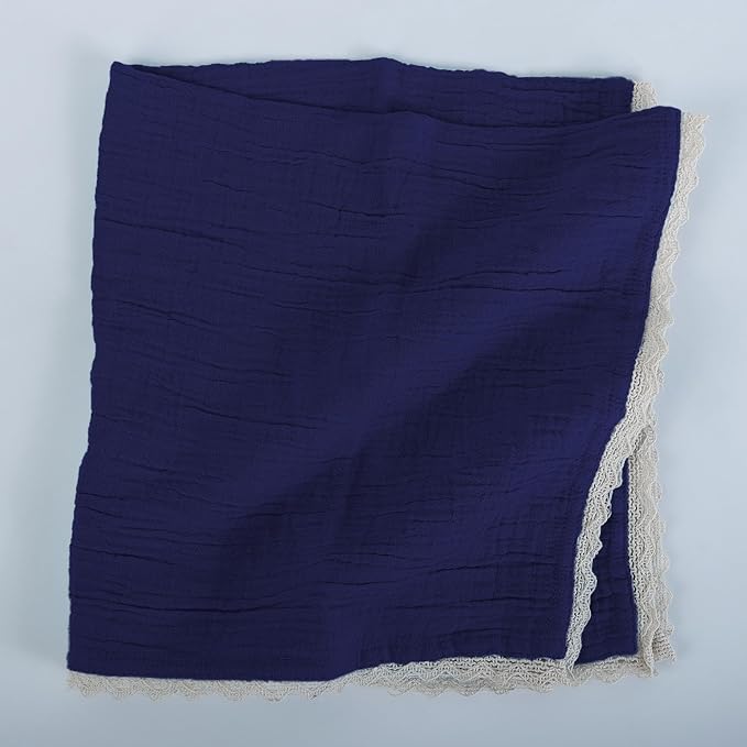 FINGERCRAFT Dinner Cloth Napkin Cotton Muslin Double Gauze 12 Pack with Classic Lace for Everyday Use, Wedding, Christmas, Easter Napkins Cloth are Pre Shrunk and Good Absorbency Bellwether Blue