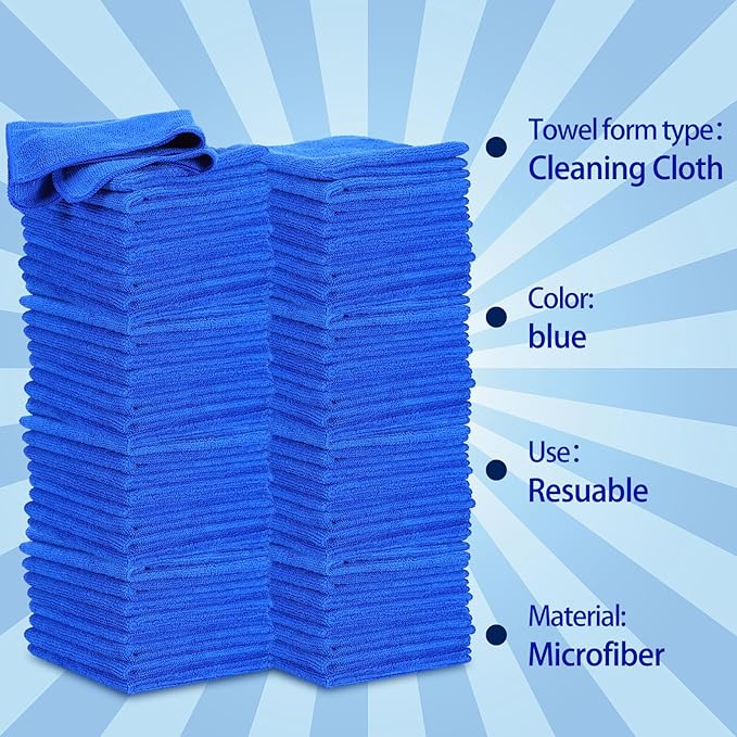 Tanlade Cleaning Cloth Dry Erase Cloth Cleaning Rags Reasonable Kitchen Towels Microfiber Towels Cars Wash(12 x 12 Inch,Blue,10 Pcs)
