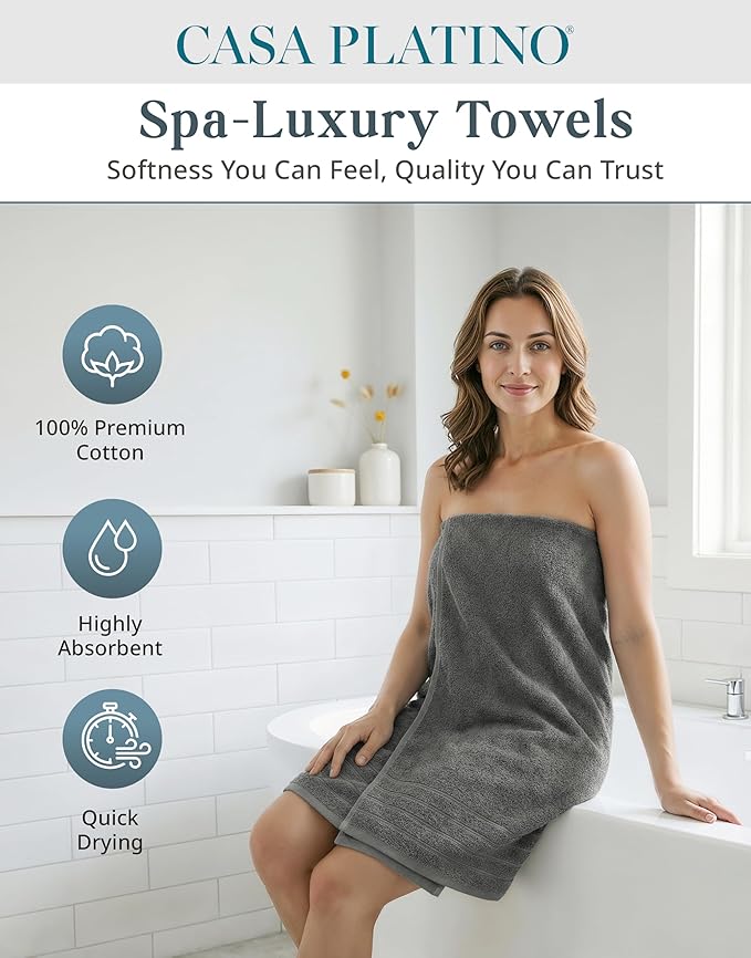 100% Cotton Bath Towels Set of 24 – 2 Bath Sheets, 2 Large Bath Towel, 2 Gym Towels, 4 Fingertip, 6 Hand, 8 Washcloths, Soft & Quick Dry, Premium Hotel Quality Comfort, Easy To Wash – Ultimate Grey