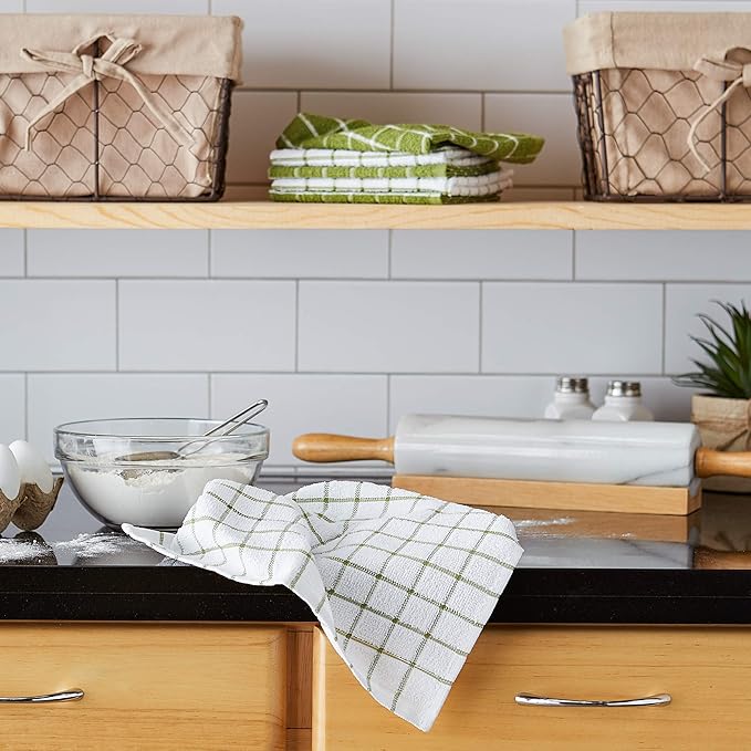 DII Basic Terry Collection Windowpane Dishcloth Set, 12x12, Antique Green, 6 Piece