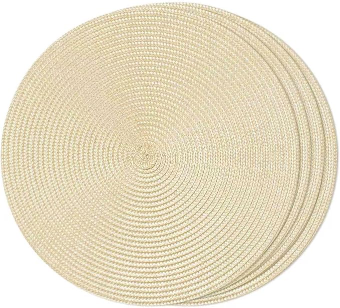 FunWheat Round Braided Placemats Set of 4 Table Mats for Dining Tables Woven Washable Non-Slip Place mats 15inch (Beige, 4pcs)