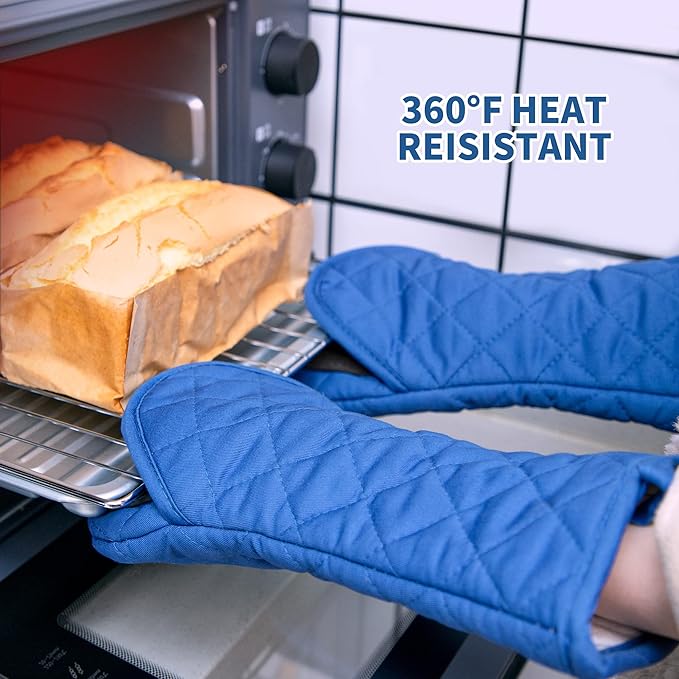 ARCLIBER Oven Mitts and Potholders, 4 PCS Heat Resistant Kitchen Gloves, Non-Slip Rubber Surface, Ideal for Cooking, Baking, Grilling, Barbecue,Navy Blue