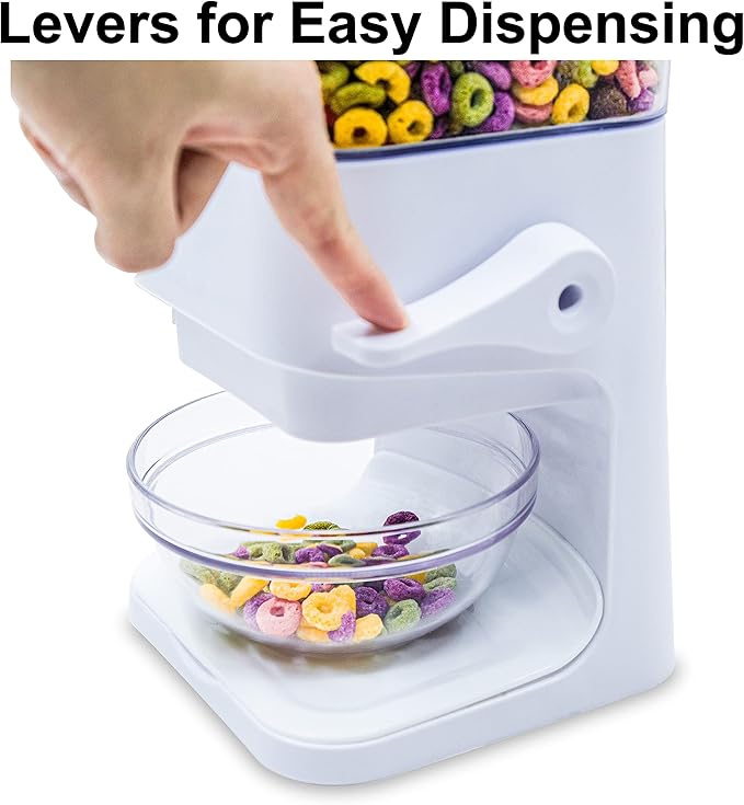 Cereal Dispenser Countertop 2Pc, Cereal Containers Storage, 5L Organization and Storage Containers for Kitchen, Dry Food Dispenser for Rice, Grains, Nuts, Snack,Oatmeal, Pet food, White