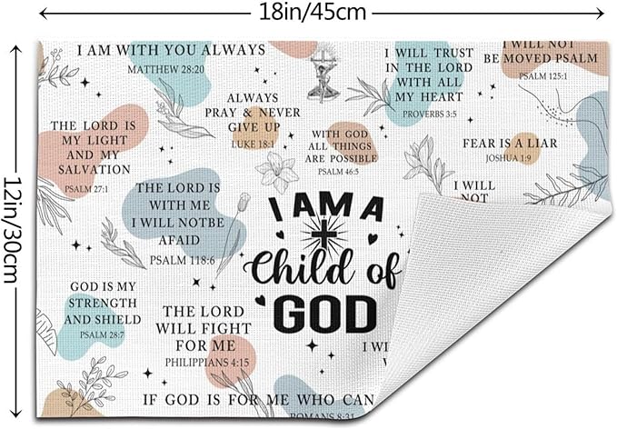 Christian Placemats Set of 4, Washable God Table Place Mats for Kitchen Holiday Party Farmhouse Decor Religious Happy Easter Day Decorative Place Mats 12"x18"