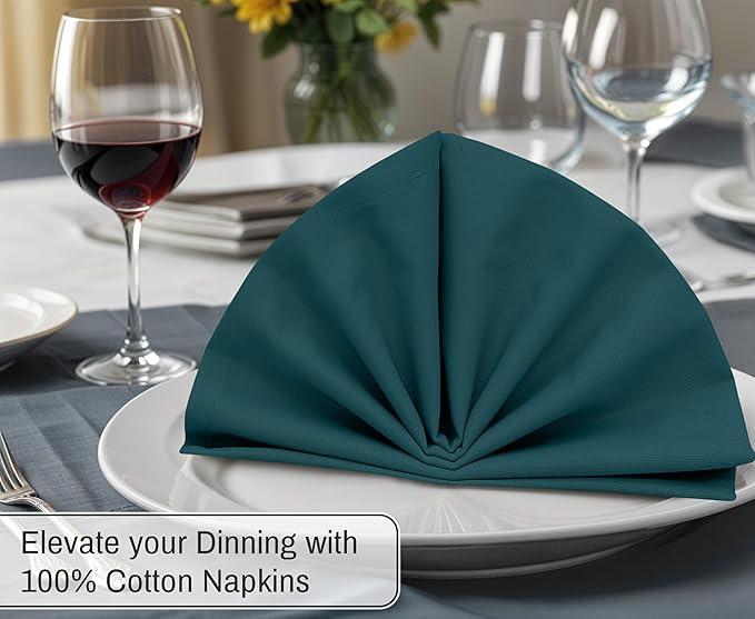 Ruvanti Cloth Napkins Set of 12, 18x18 Inches, 100% Cotton, Washable, Soft & Absorbent, Perfect for Wedding, Christmas, ‎Thanksgiving Dinners - Deep Teal