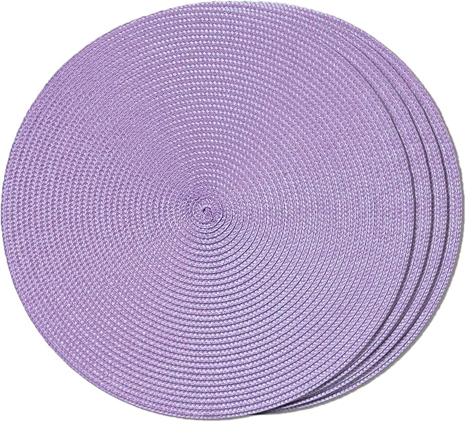 FunWheat Round Braided Placemats Set of 4 Table Mats for Dining Tables Woven Washable Non-Slip Place mats 15 inch(Lilac Purple,4pcs)