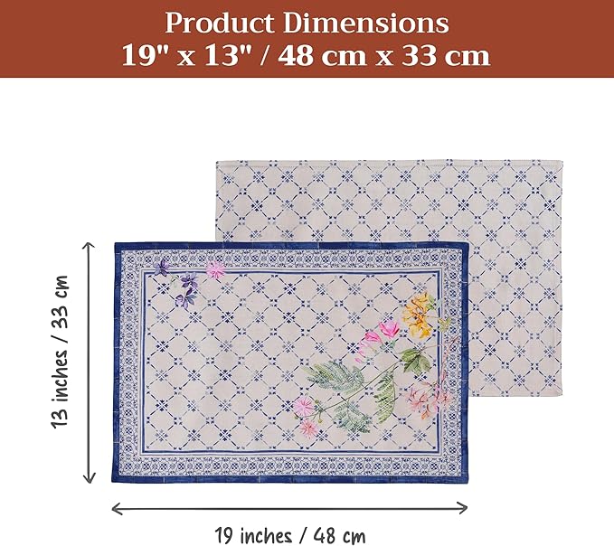 Maison d' Hermine Placemats Set of 4 100% Cotton Washable Cloth Place Mats Reusable Table Mats for Kitchen Dining Party Wedding Gifts for Mothers Day Spring/Summer (Faience, 13" x 19")