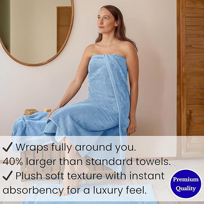 SALBAKOS Luxury 100% Turkish Cotton Bath Sheets 40x80 in Oversized Extra Large Bath Towels | Premium Hotel Quality Thick Soft Absorbent Turkish Towel for Spa Beach (Pack of 1, Blue, Jumbo Bath Sheet)