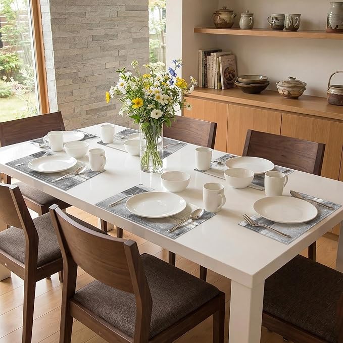 Emvency Farmhouse Placemats Set of 6, Modern Grey Minimalist Grunge 12x18 Inch Linen Rectangular Place Abstract Grey Table Mats for Indoors & Outdoor Home Party Kitchen Dining Decoration